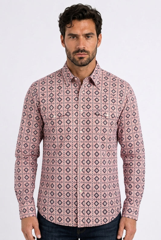 pink aztec stripe western shirt men platini front