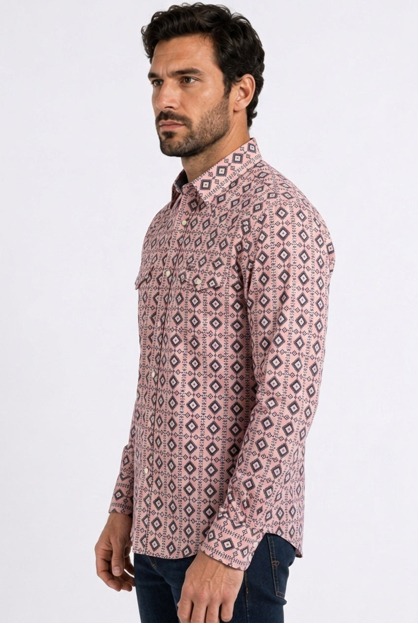 pink aztec stripe western shirt men platini back