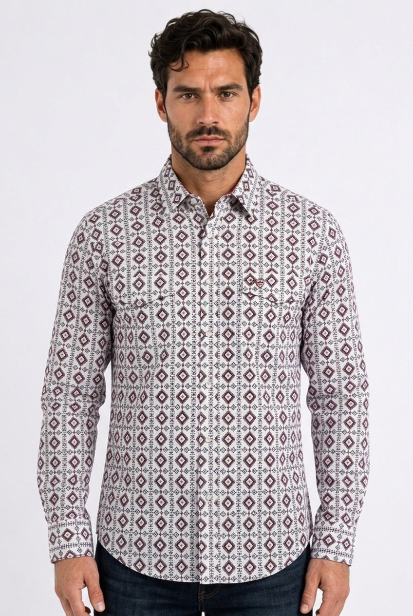 white aztec stripe western shirt men platini front