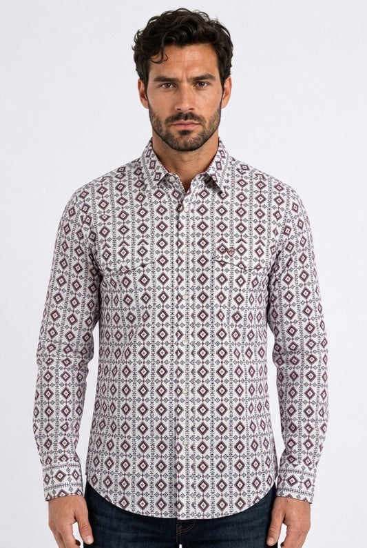 white aztec stripe western shirt men platini front