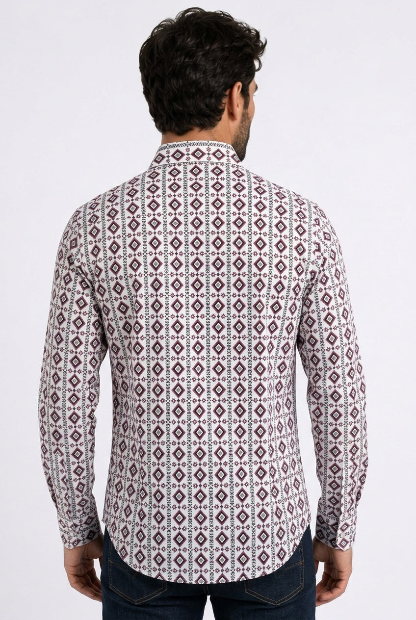 white aztec stripe western shirt men platini back