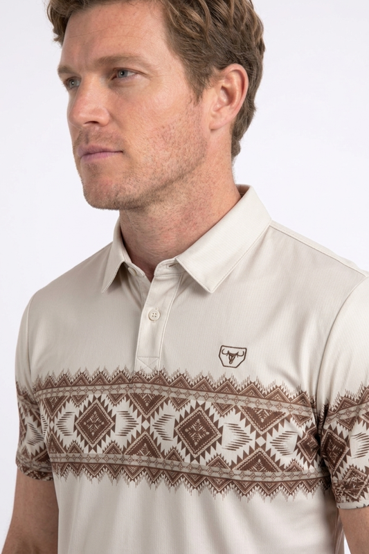 beige aztec band performance polo men platini side