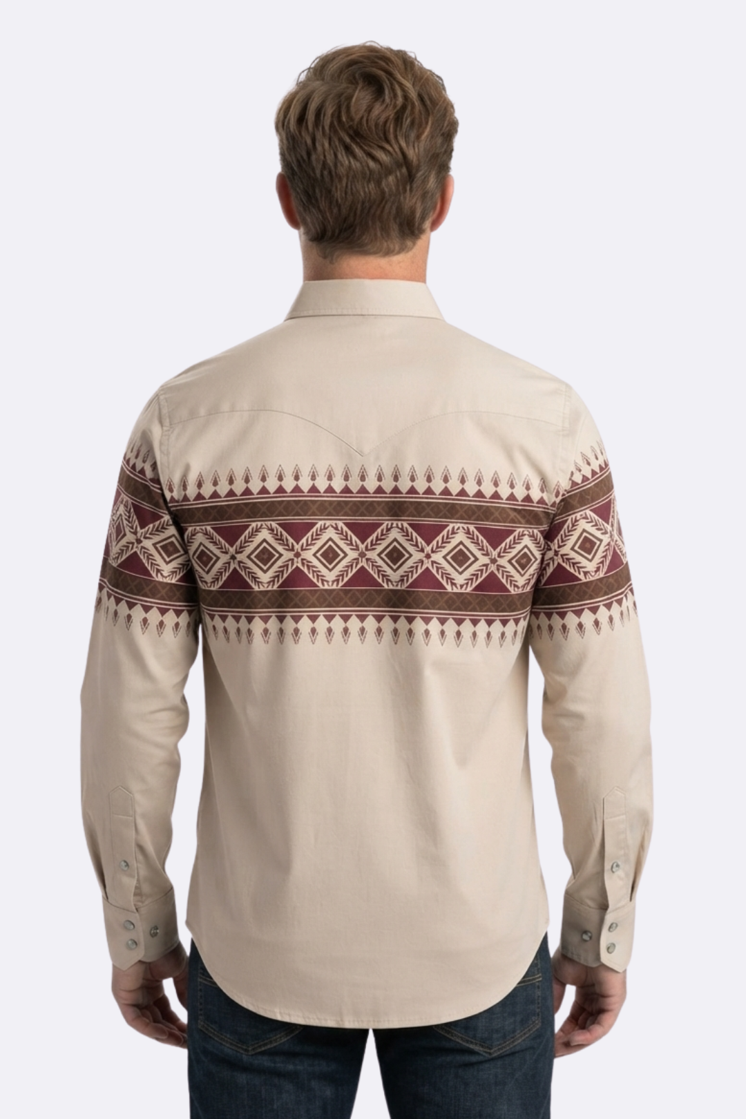 beige aztec band western shirt men platini detail