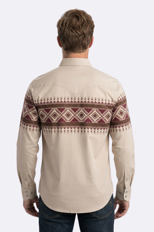 beige aztec band western shirt men platini side