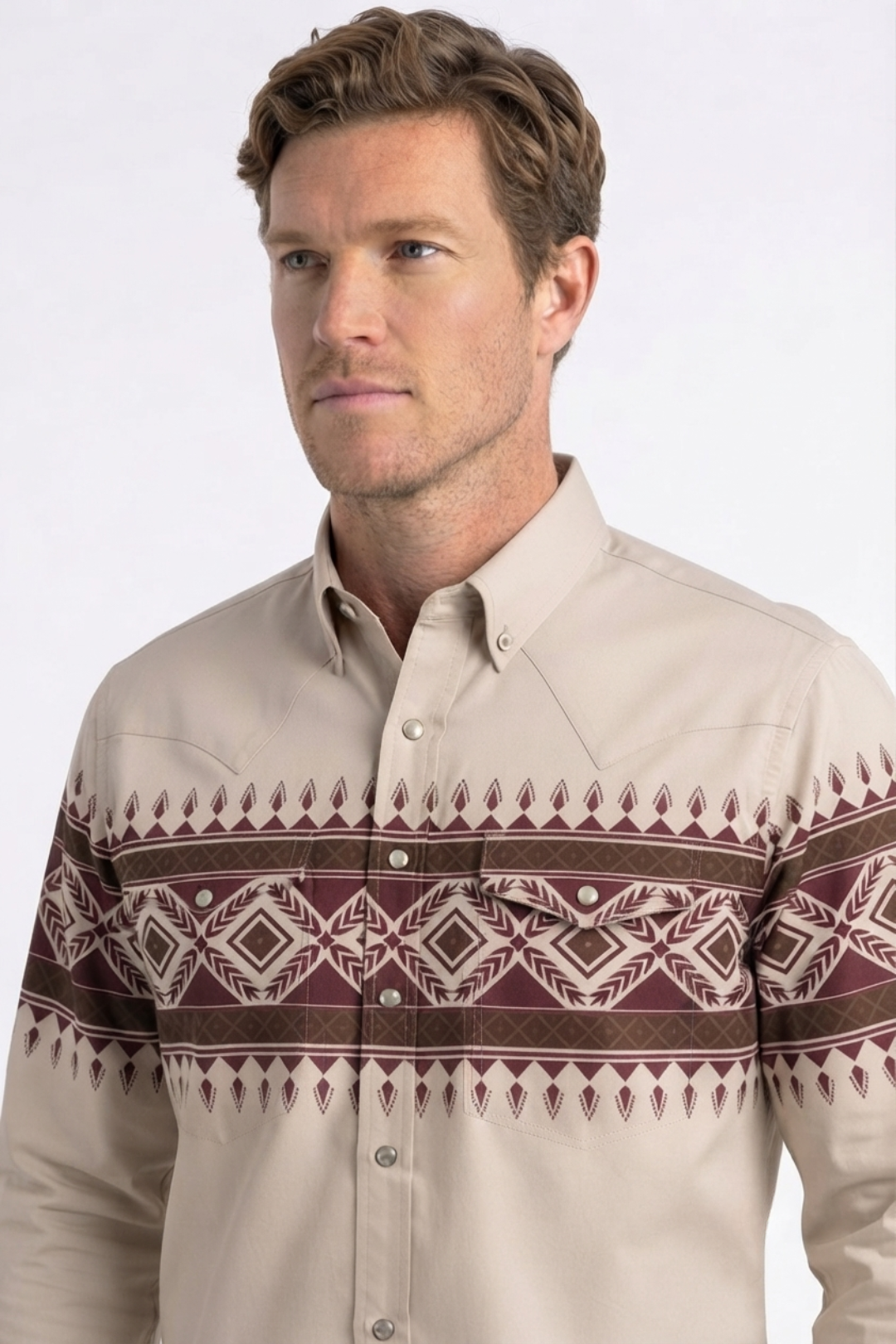 beige aztec band western shirt men platini back