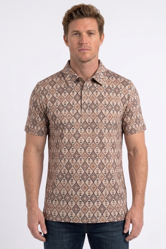beige micro aztec performance polo men platini front