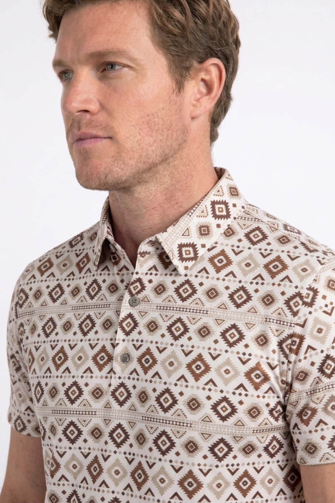 beige aztec geometric performance polo ii men platini side
