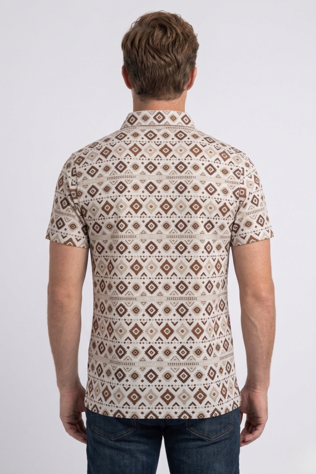 beige aztec geometric performance polo ii men platini back
