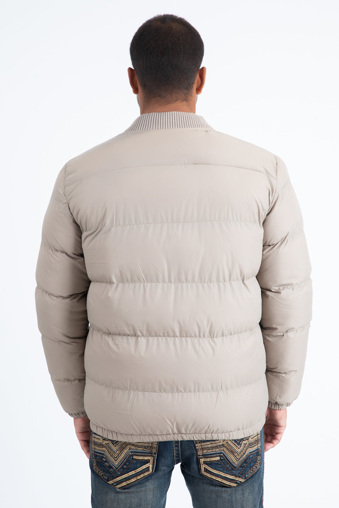 Mens Beige Bubble Jacket with Rib Collar & Cuffs