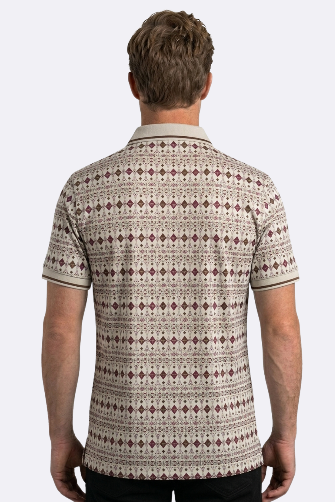 beige diamond longhorn western print polo men platini back