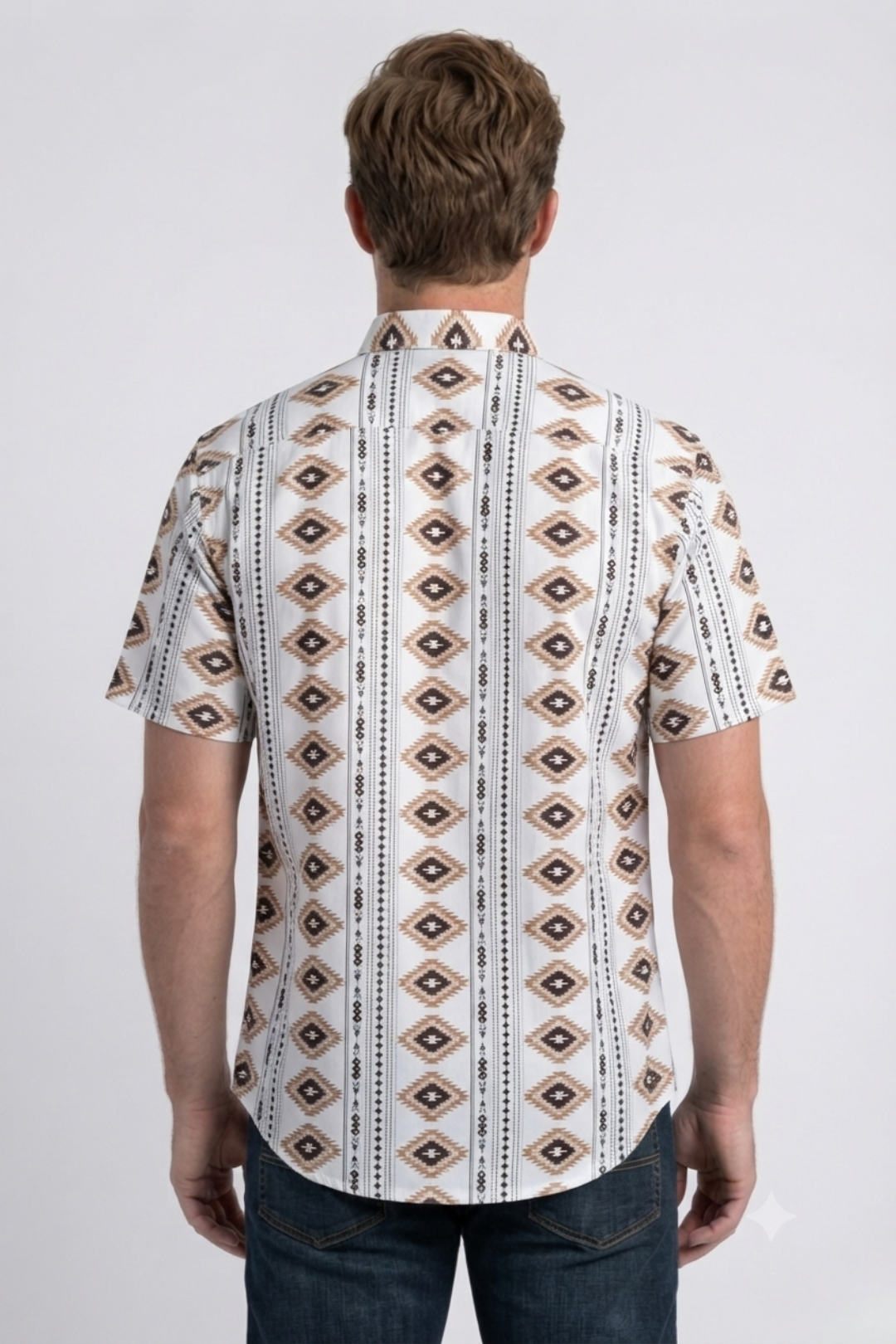 beige diamond tribal print performance shirt men platini side