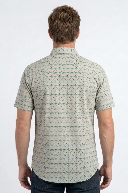 men with beige longhorn heritage western shirt back platini