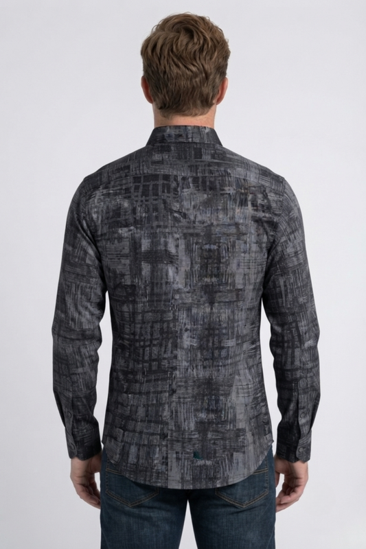 black abstract jacquard dress shirt men platini side