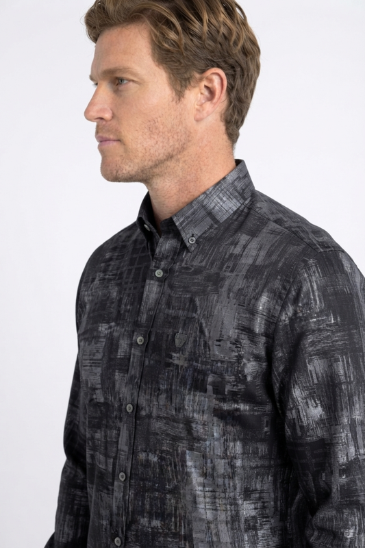 black abstract jacquard dress shirt men platini back