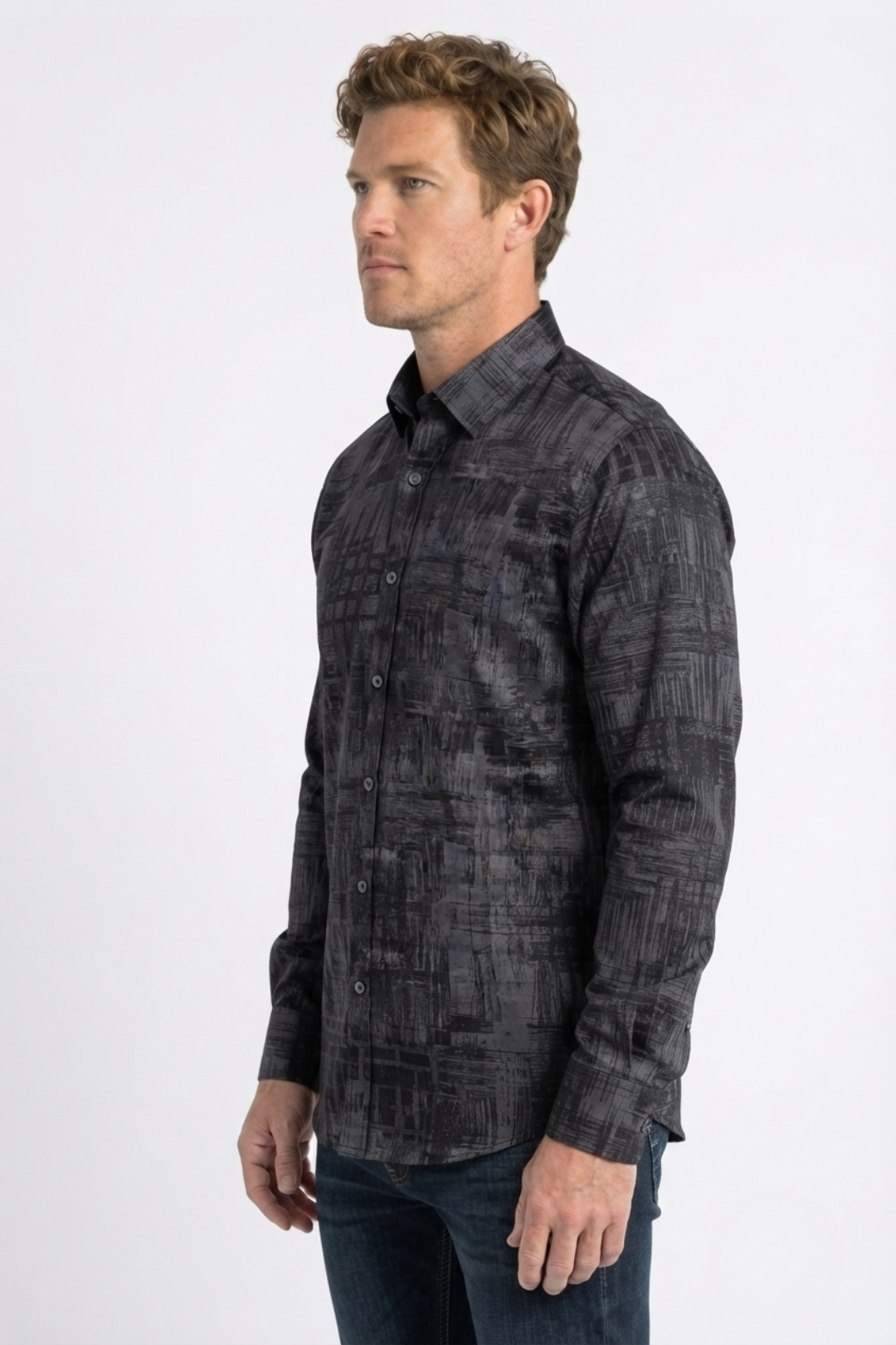 black abstract jacquard dress shirt men platini detail