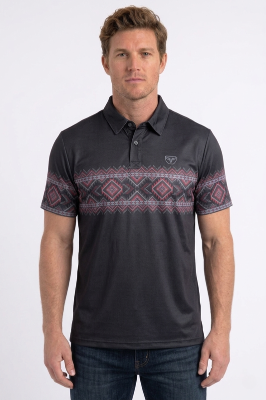 black aztec band performance polo men platini front
