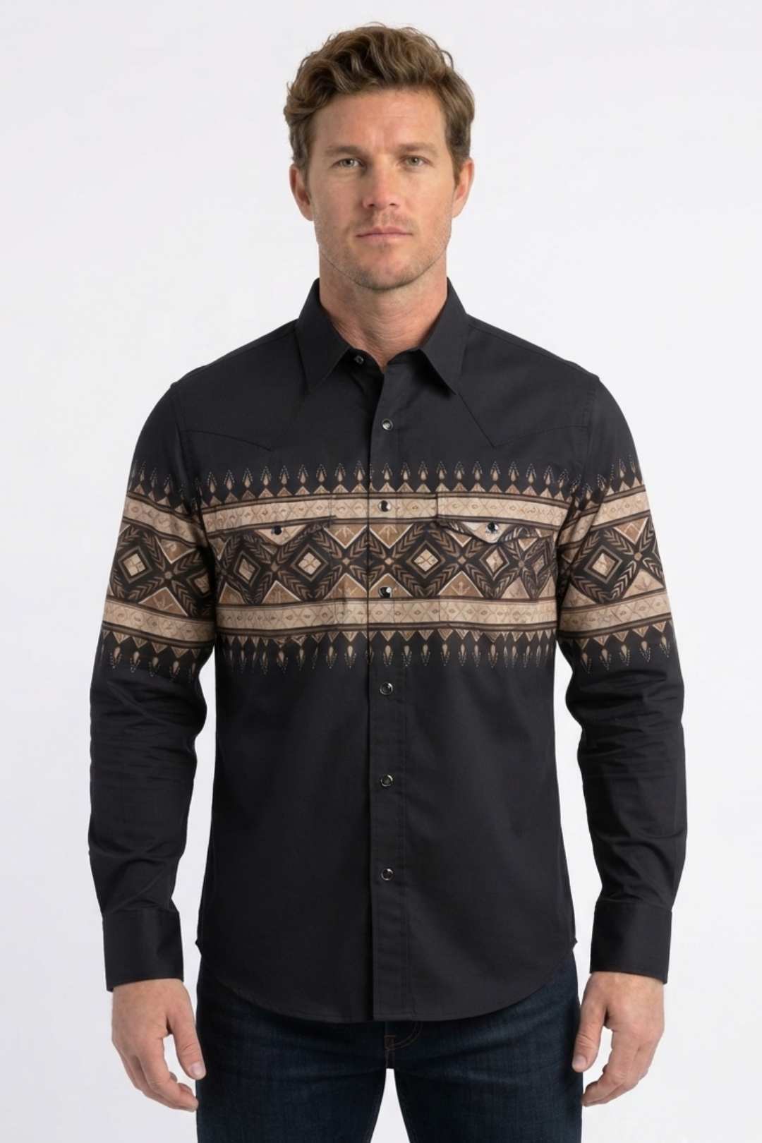 black aztec band western shirt men platini front