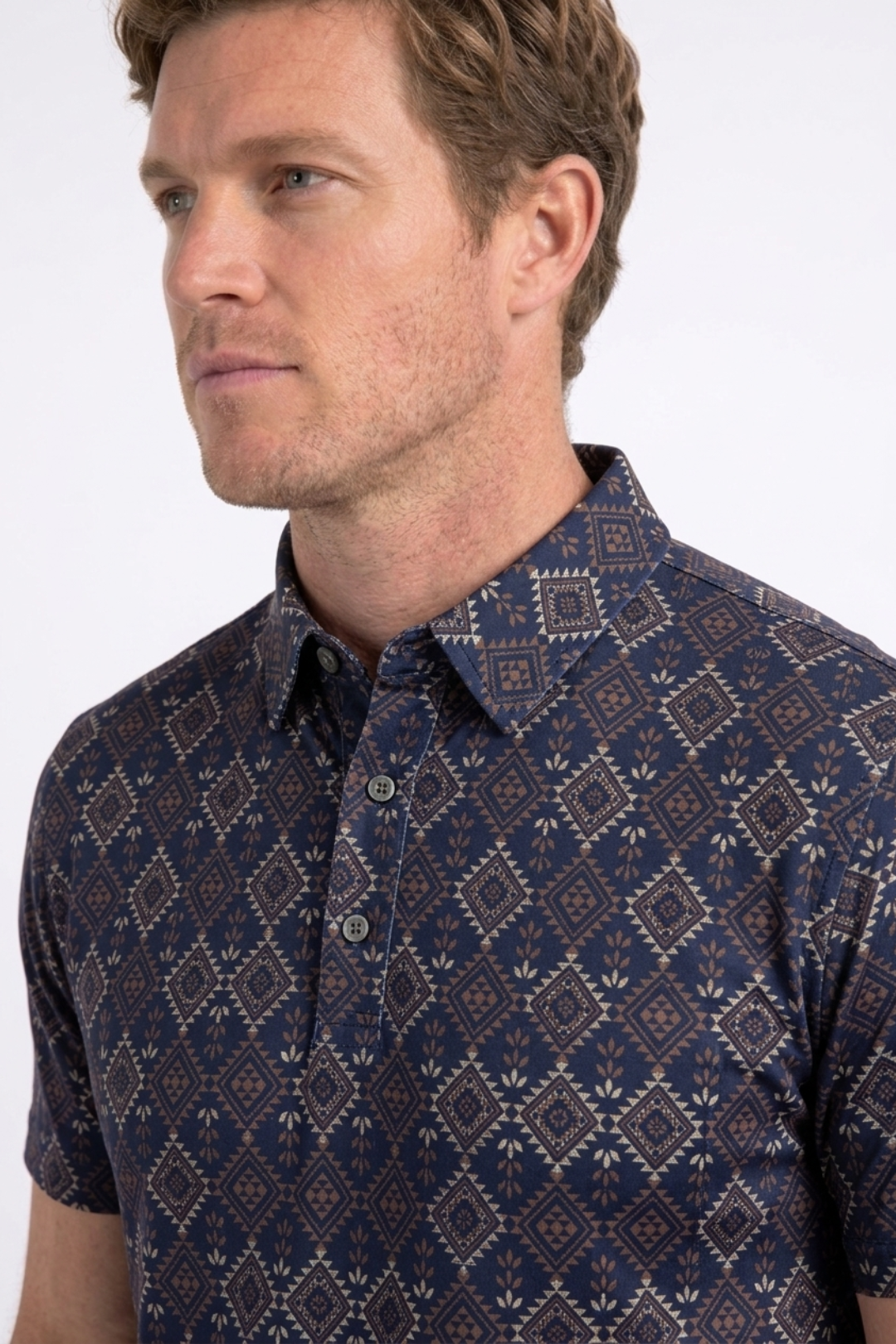black aztec geometric performance polo men platini side