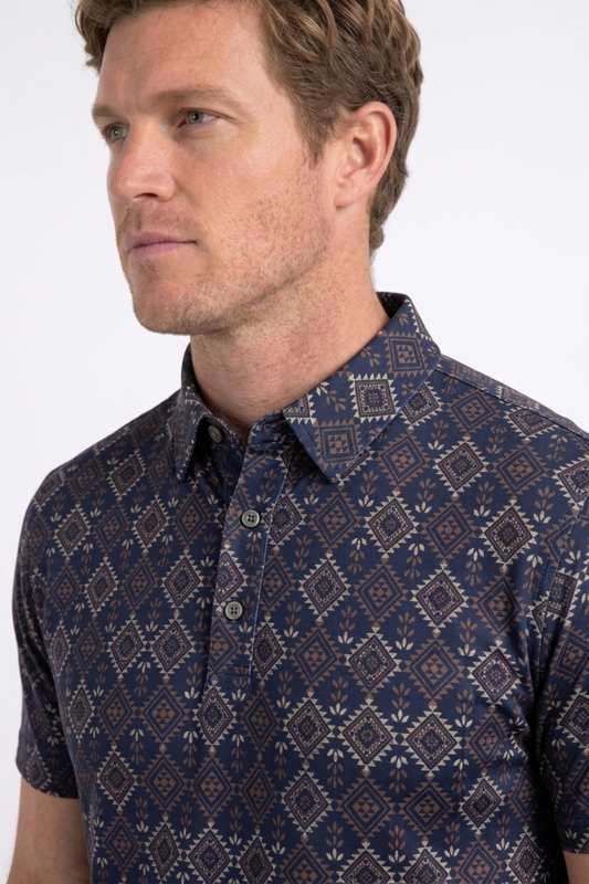 black aztec geometric performance polo men platini side