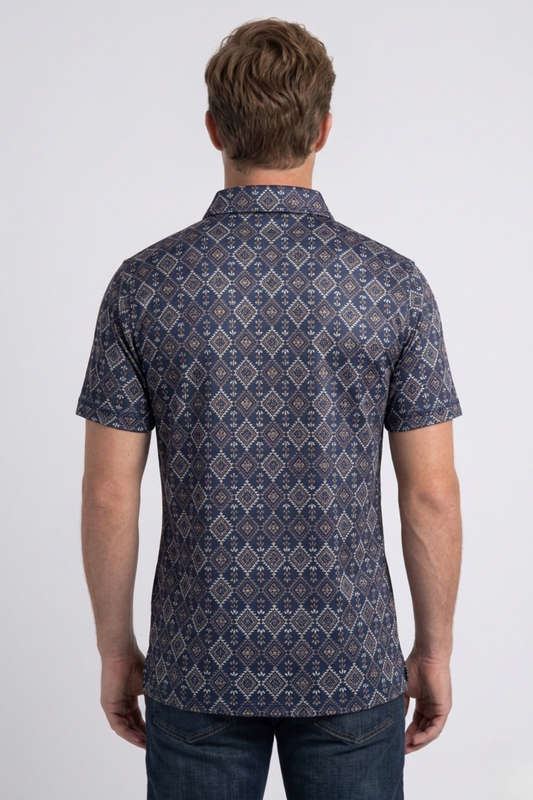 black aztec geometric performance polo men platini back