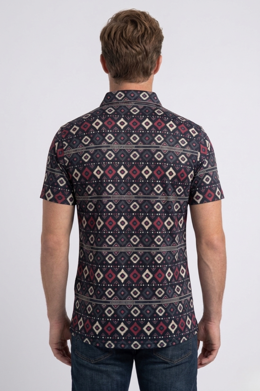 black aztec geometric performance polo ii men platini back