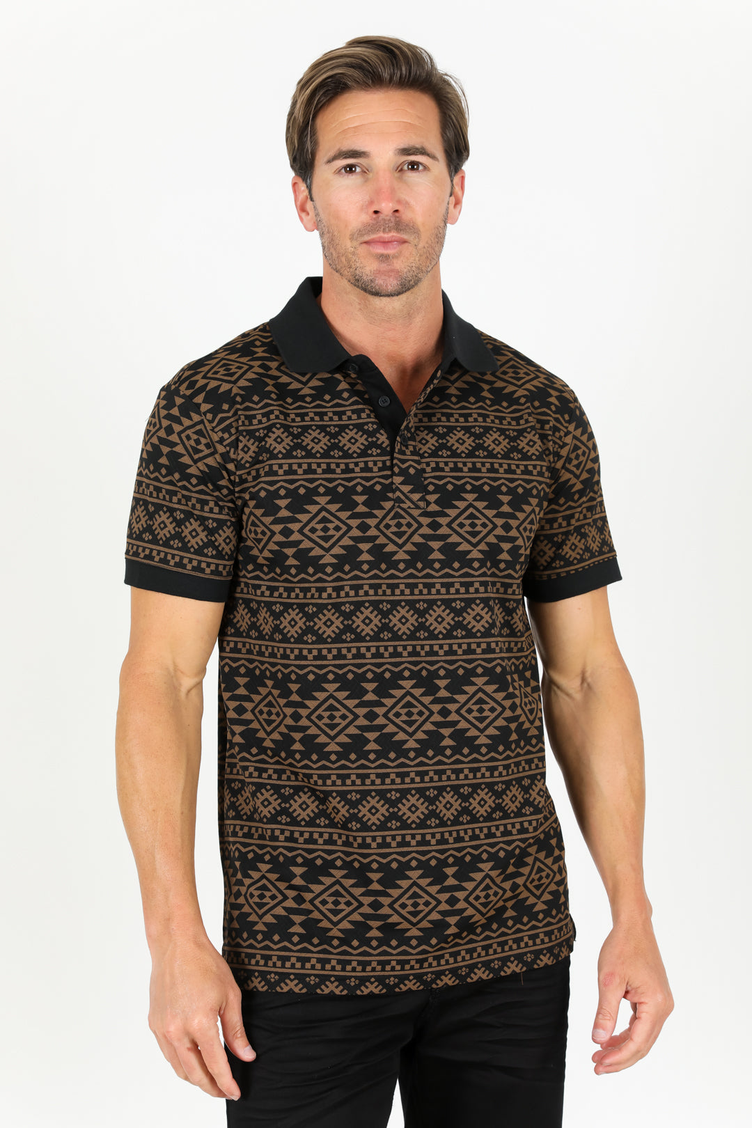 black brown geometric polo front platini