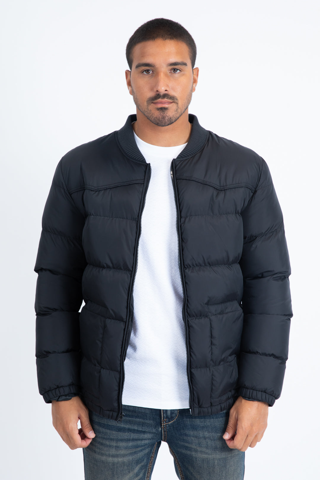 Mens Black Bubble Jacket with Rib Collar & Cuffs