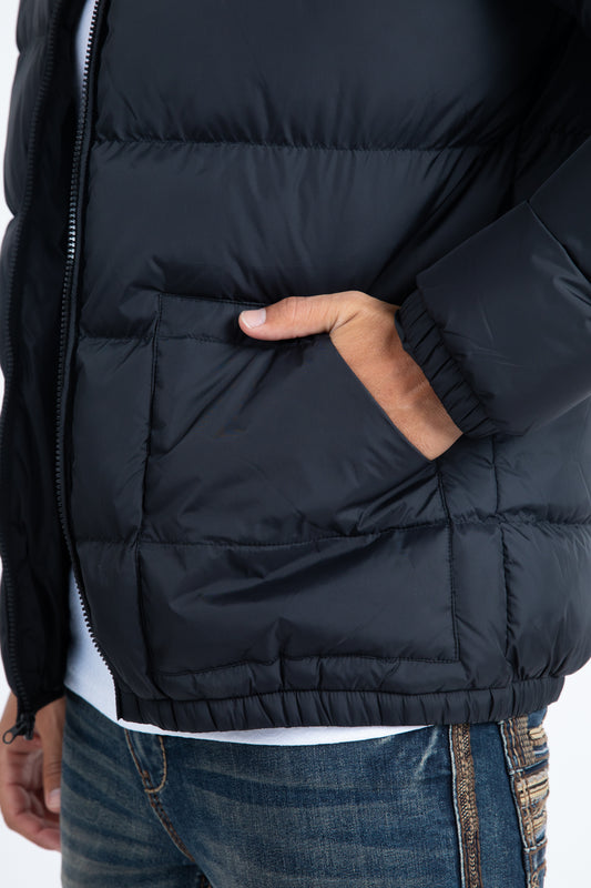 black bubble jacket with rib collar platini detail