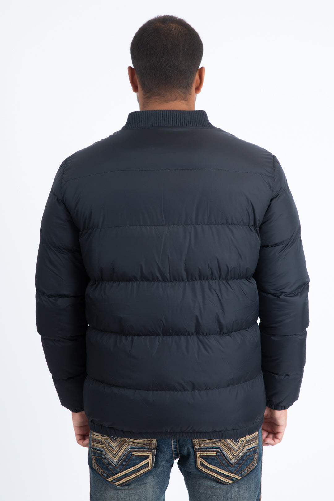 Mens Black Bubble Jacket with Rib Collar & Cuffs