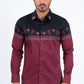 black burgundy western rodeo graphic dress shirt men platini front