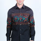 Men's Modern Fit Panoramic Aztec Print Long Sleeve Shirt - Black