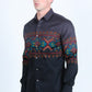 Men's Modern Fit Panoramic Aztec Print Long Sleeve Shirt - Black