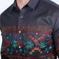 Men's Modern Fit Panoramic Aztec Print Long Sleeve Shirt - Black