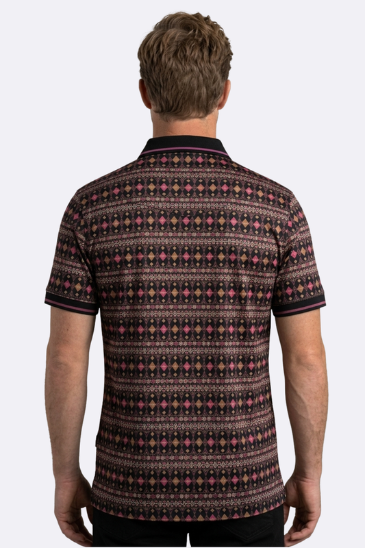 black diamond longhorn western print polo men platini back