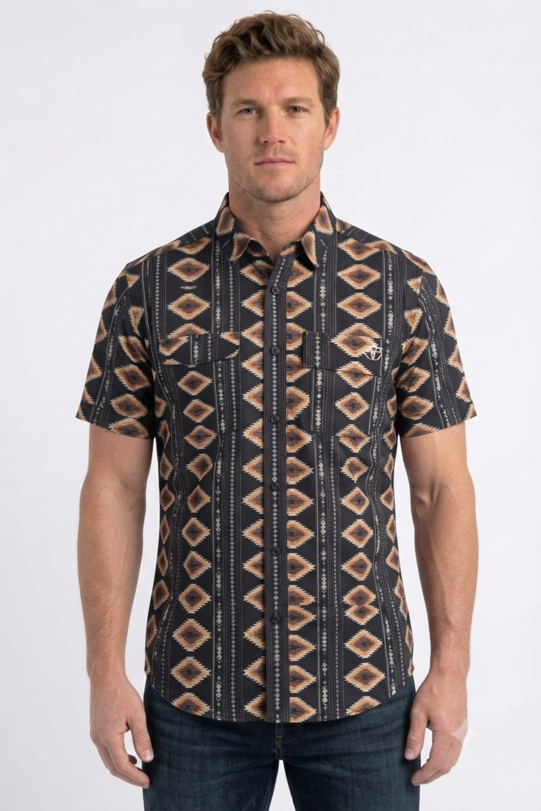 black diamond tribal print performance shirt men platini front