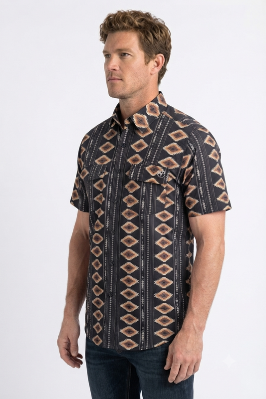 black diamond tribal print performance shirt men platini back