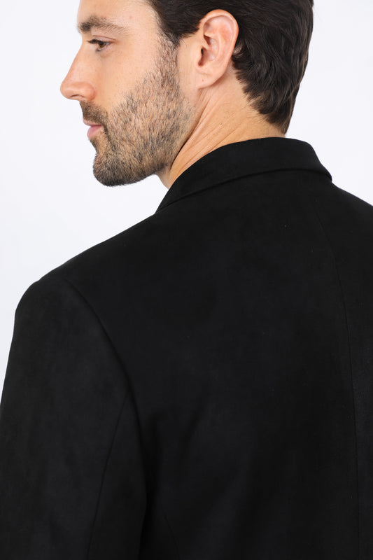 black double button suede blazer men platini back detail
