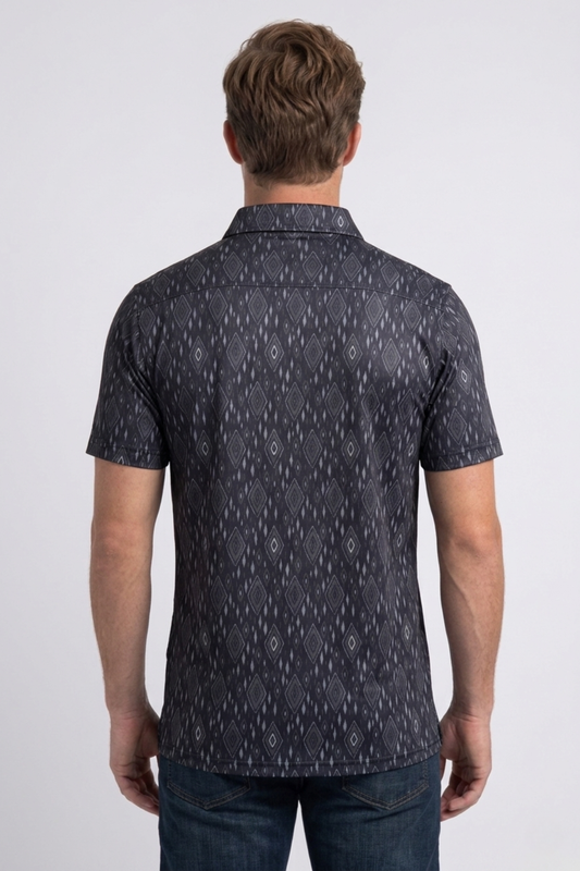 black full aztec diamond polo men platini back