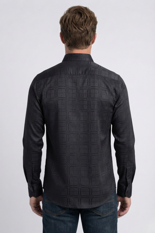 black geometric plaid jacquard dress shirt men platini side