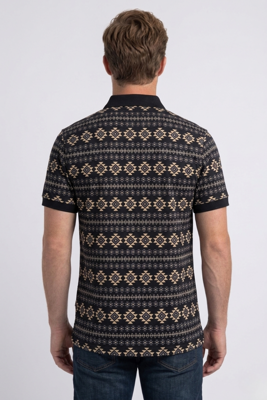 black geometric tribal band print polo men platini back
