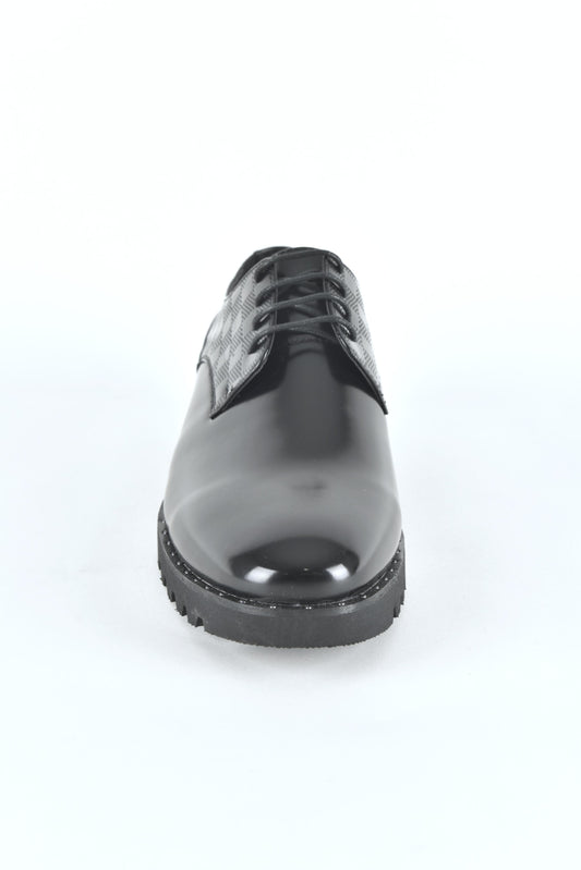 Black leather lace-up dress shoes for men front