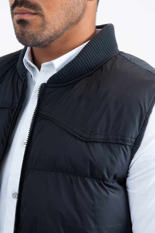 black light bubble vest with rib collar platini detail