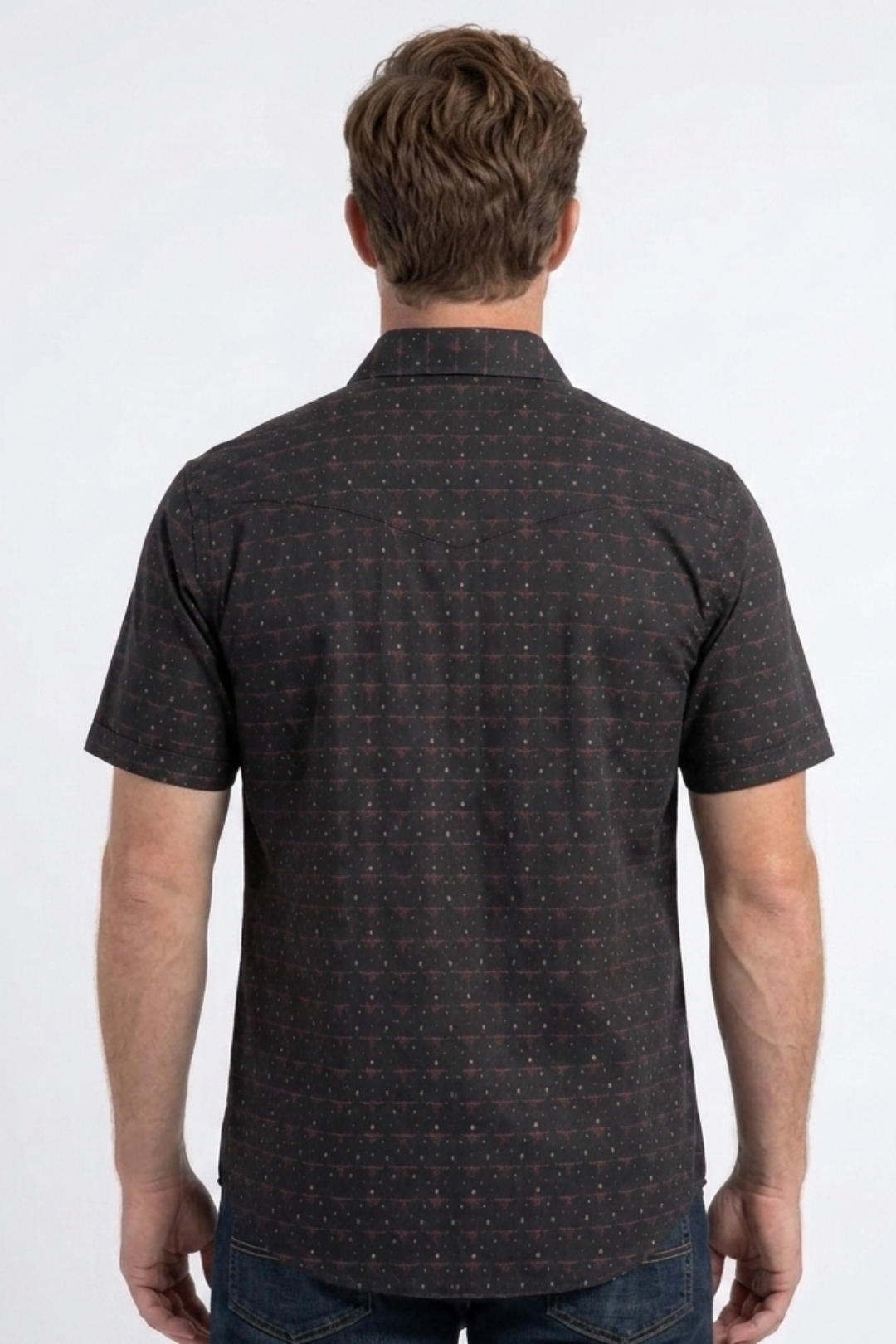 men with black longhorn heritage western shirt back platini