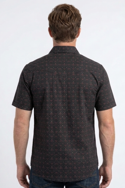 men with black longhorn heritage western shirt back platini