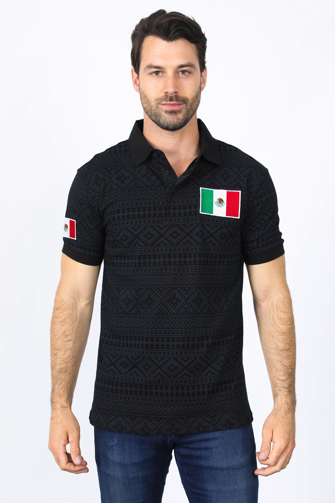 black mexico embroidery aztec polo front platini