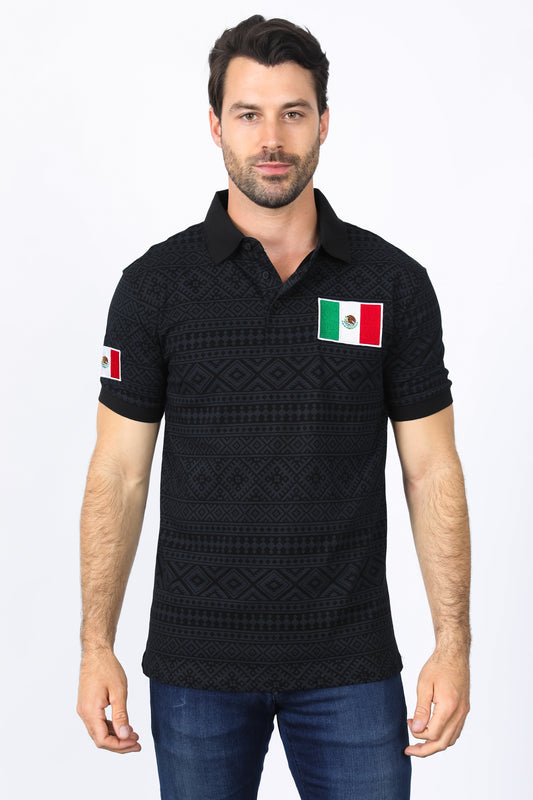 black mexico embroidery aztec polo front platini