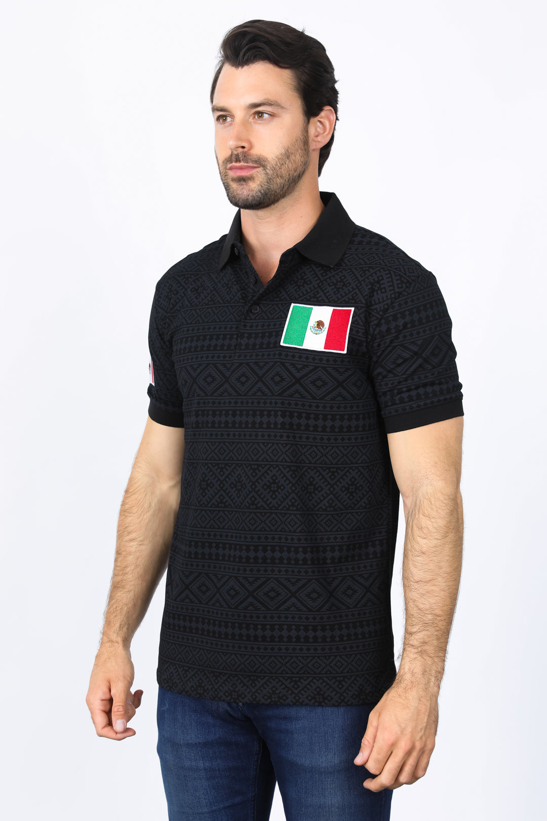 black mexico embroidery aztec polo chest patch platini