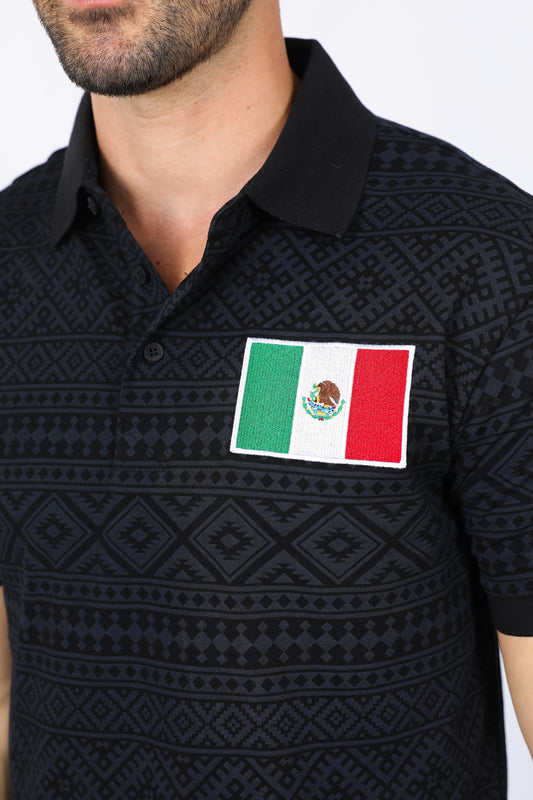 black mexico embroidery aztec polo back platini