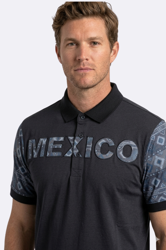 black mexico tribal sleeve polo men platini side