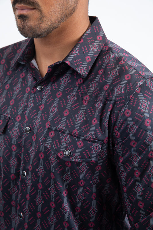 black modern ethnic pattern western shirt men platini back